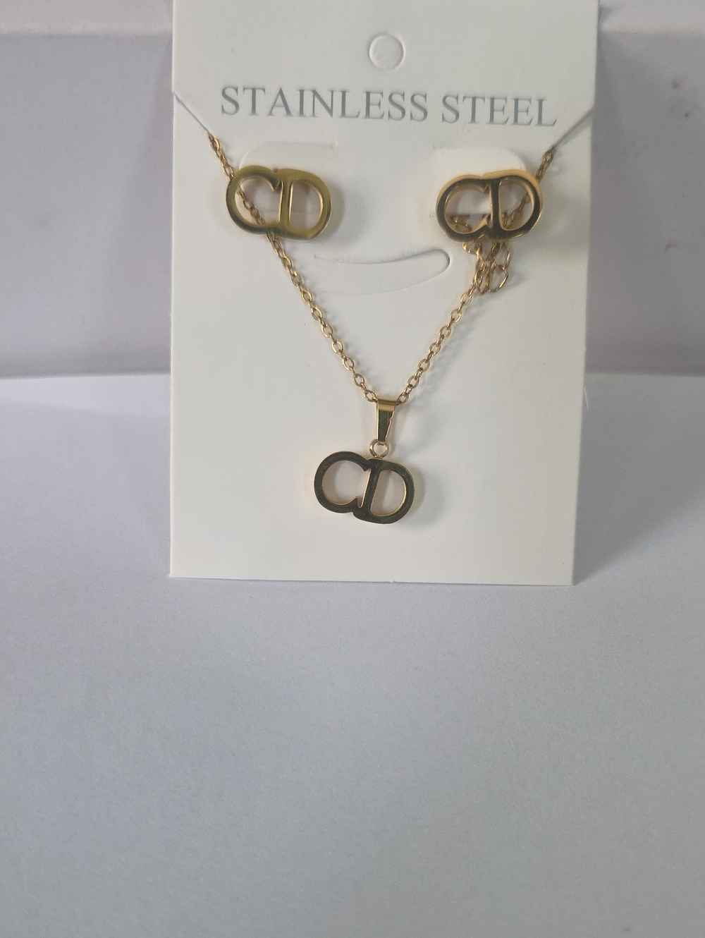 Gold Double-Circle Pendant Necklace & Earring Set